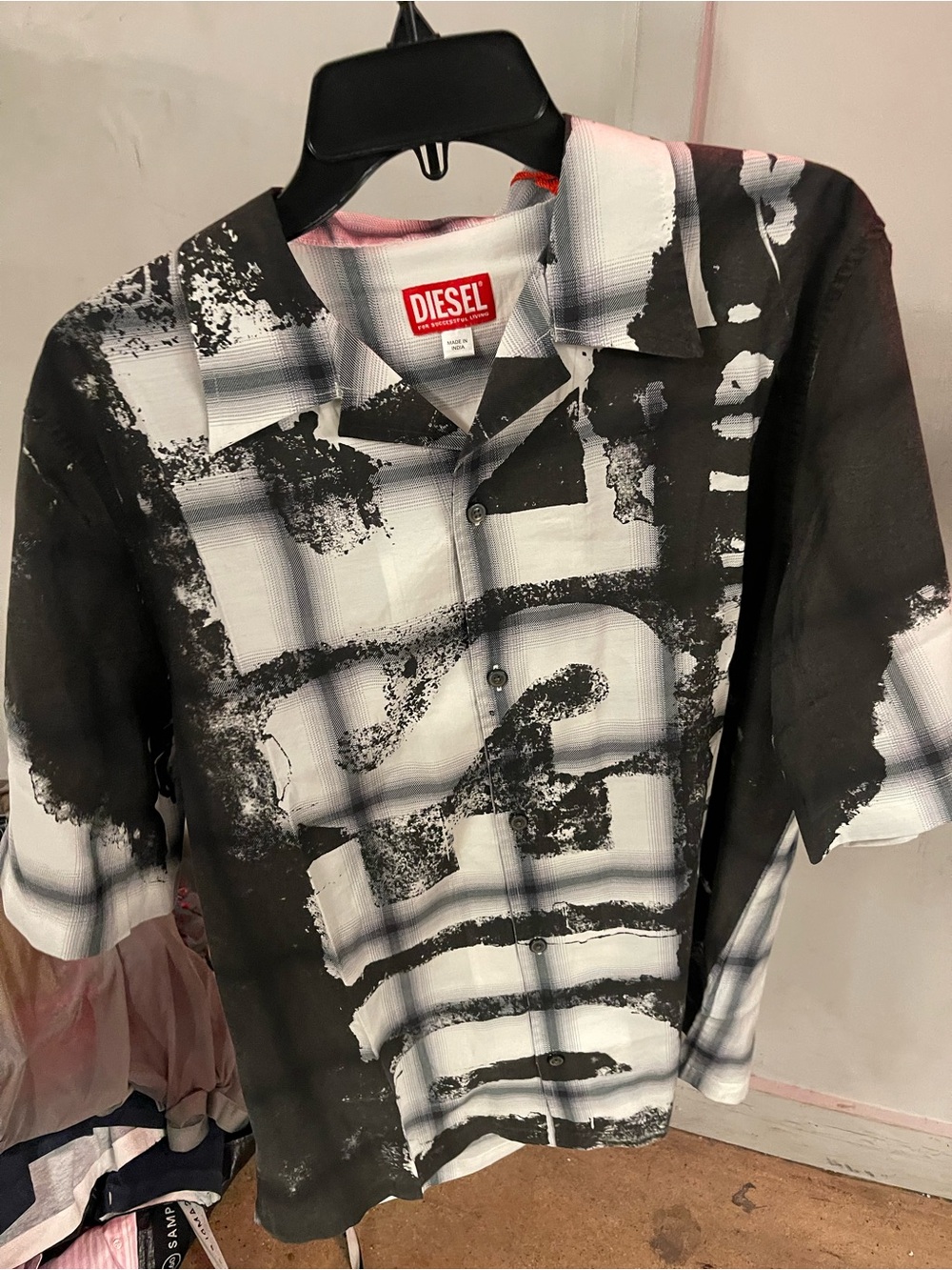 Diesel Graphic Resort Shirt Black White Size L NWT